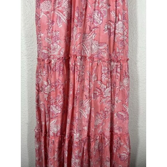 Madison Mathews Maxi Dress Women’s Size M Pink Sleeveless Floral Cotton VNeck - Picture 3 of 14